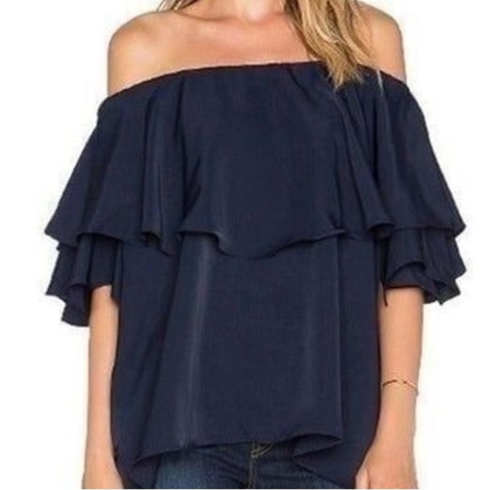 MLM Maison Off The Shoulder Blouse Top Navy Heritage Prep Preppy Resortwear Cute